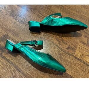 FOWT Crock-Textured Pointed Toe Mules – Emerald Green | Women’s Size 13 NWT